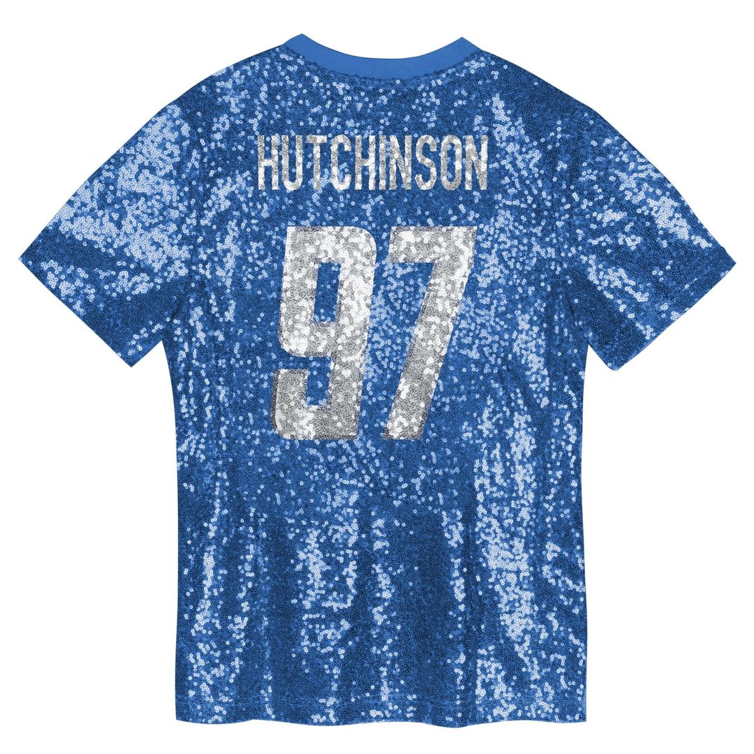 Aidan Hutchinson Detroit Lions Girls Youth Sequin V-Neck Fashion Jersey - Blue