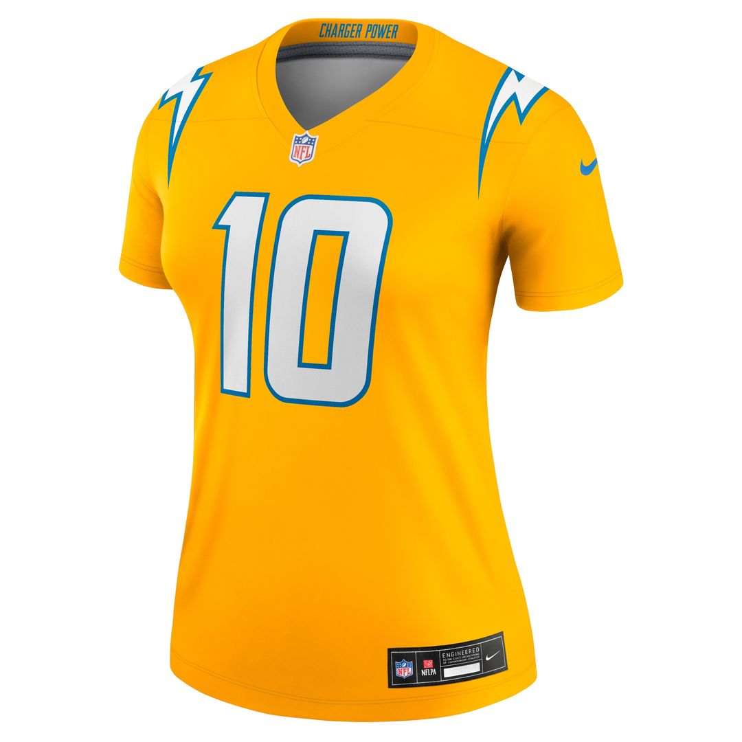 Justin Herbert Los Angeles Chargers Nike Women's Alternate Charger Power Legend Player Performance Top - Gold