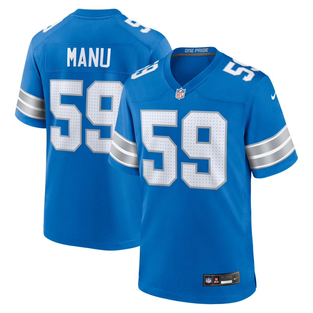 Giovanni Manu Detroit Lions Nike Team Game Jersey -  Blue