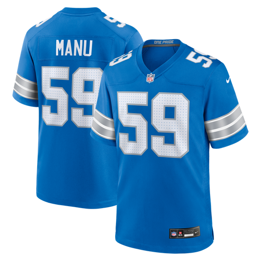 Giovanni Manu Detroit Lions Nike Team Game Jersey -  Blue