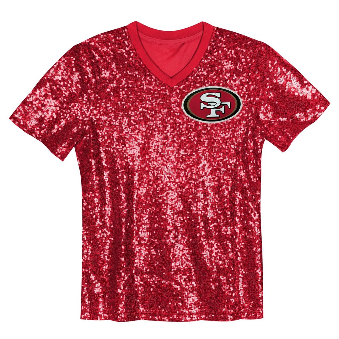 Brock Purdy San Francisco 49ers Girls Youth Sequin V-Neck Fashion Jersey - Scarlet