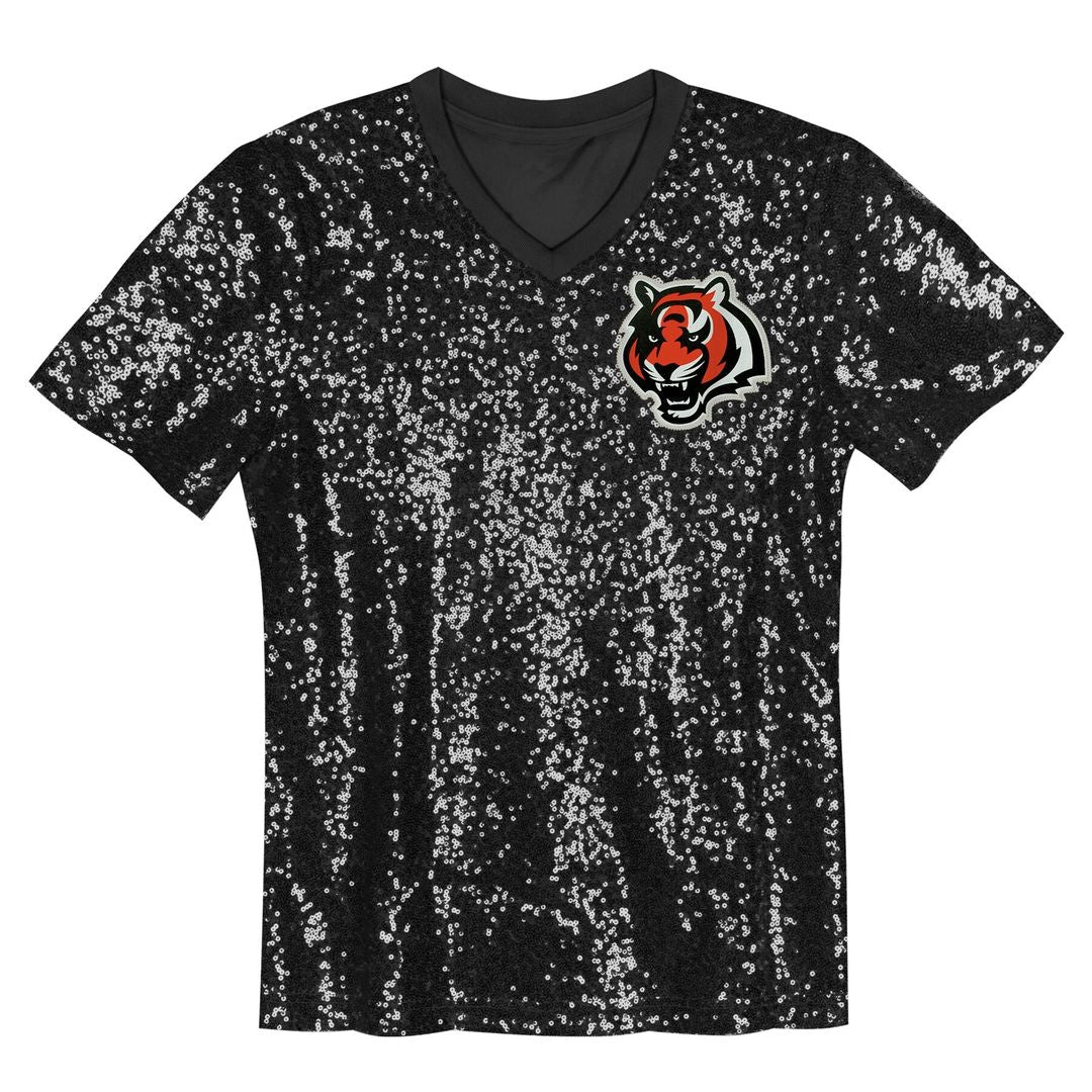 Joe Burrow Cincinnati Bengals Girls Youth Sequin V-Neck Fashion Jersey - Black