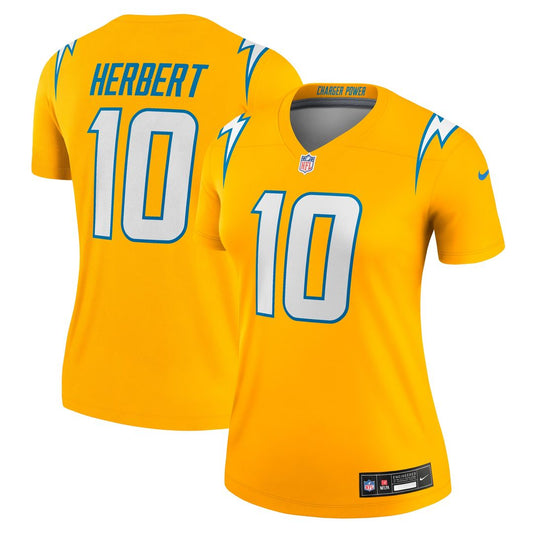 Justin Herbert Los Angeles Chargers Nike Women's Alternate Charger Power Legend Player Performance Top - Gold