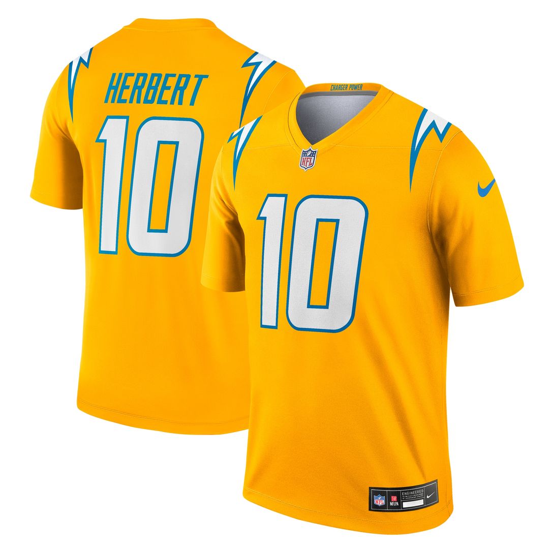 Justin Herbert Los Angeles Chargers Nike Alternate Charger Power Legend Player Performance Top - Gold