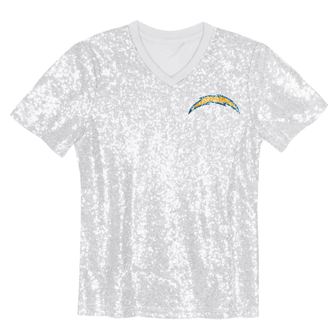 Justin Herbert Los Angeles Chargers Girls Youth Sequin V-Neck Fashion Jersey - Powder Blue